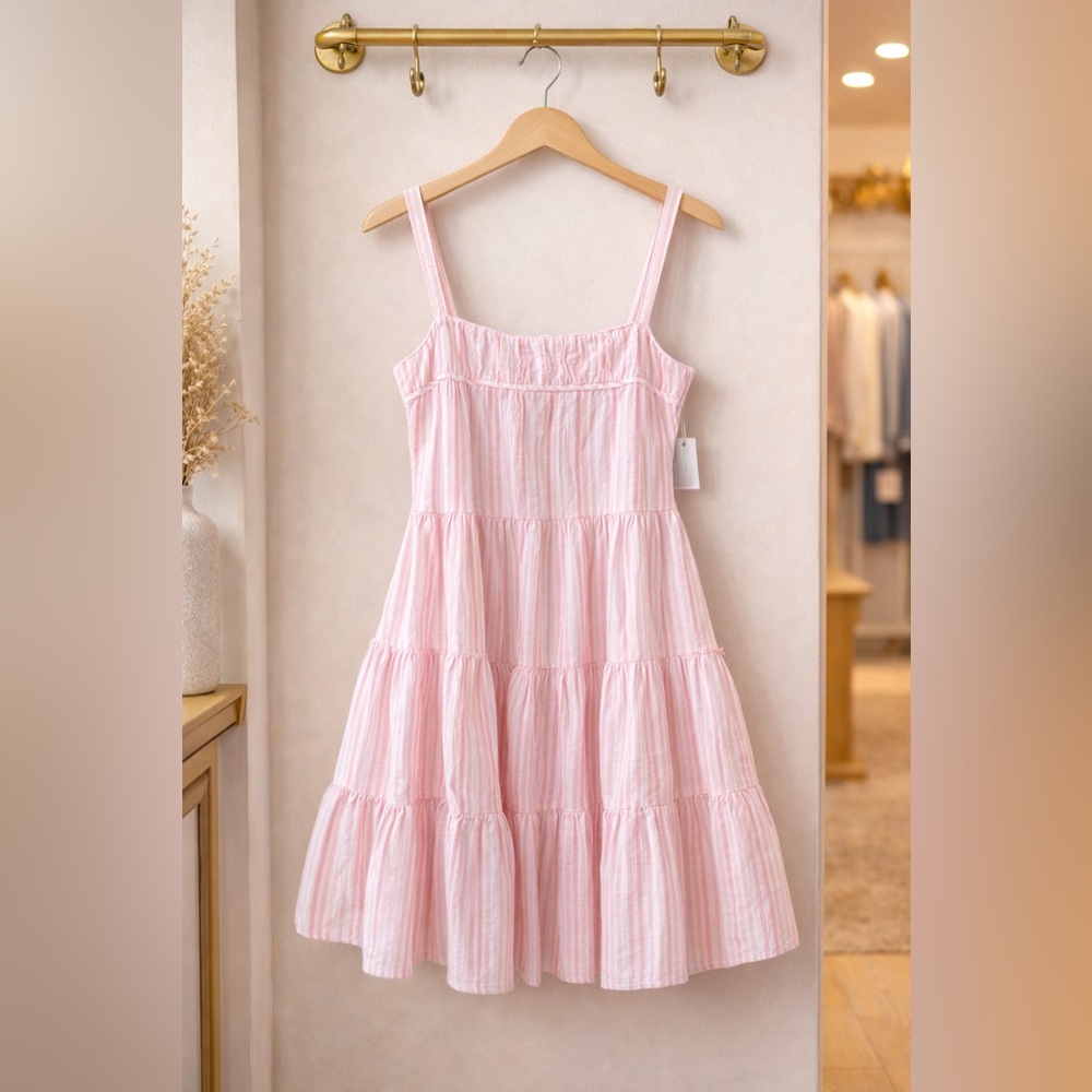 Arizona Jean Company Light Pink Striped Tiered Dress
